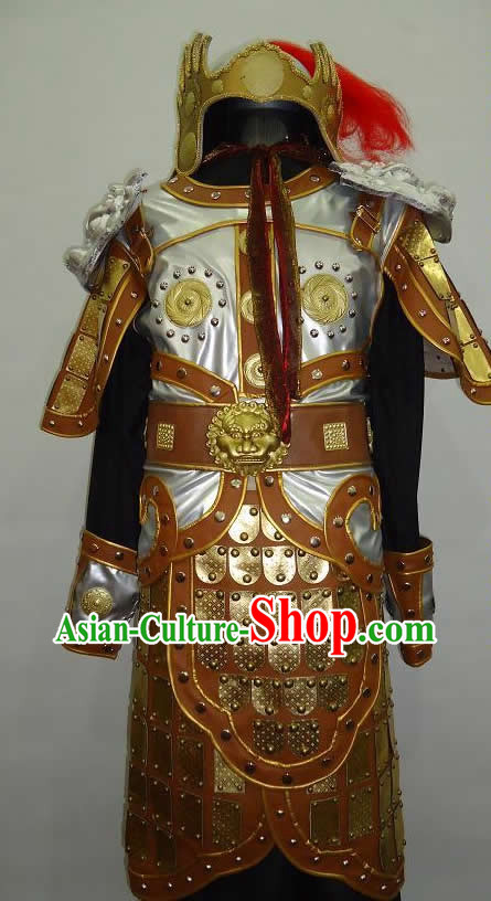 Ancient Chinese Knight General Armor Costumes and Hat for Men