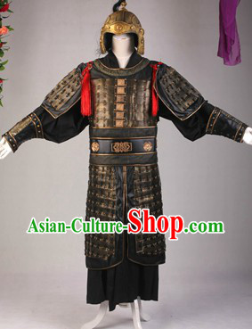Ancient Chinese General Armor Costumes and Hat Complete Set