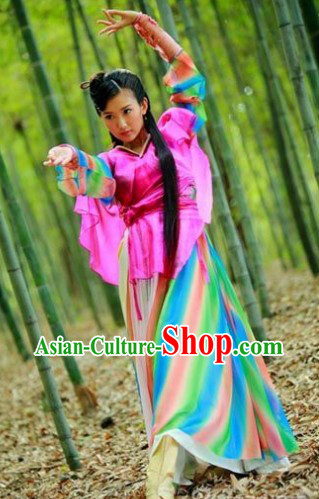 Ancient Chinese Swordswoman Rainbow Costumes Complete Set
