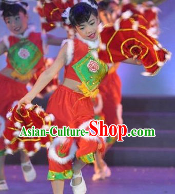 Chinese Spring Festival Handkerchief Dance Costume and Headpiece for Kids
