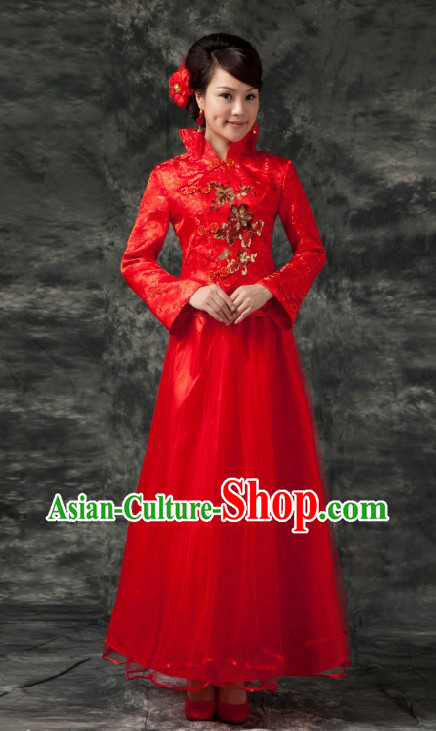 Traditional Chinese Red Wedding Skirt Clothes for Brides