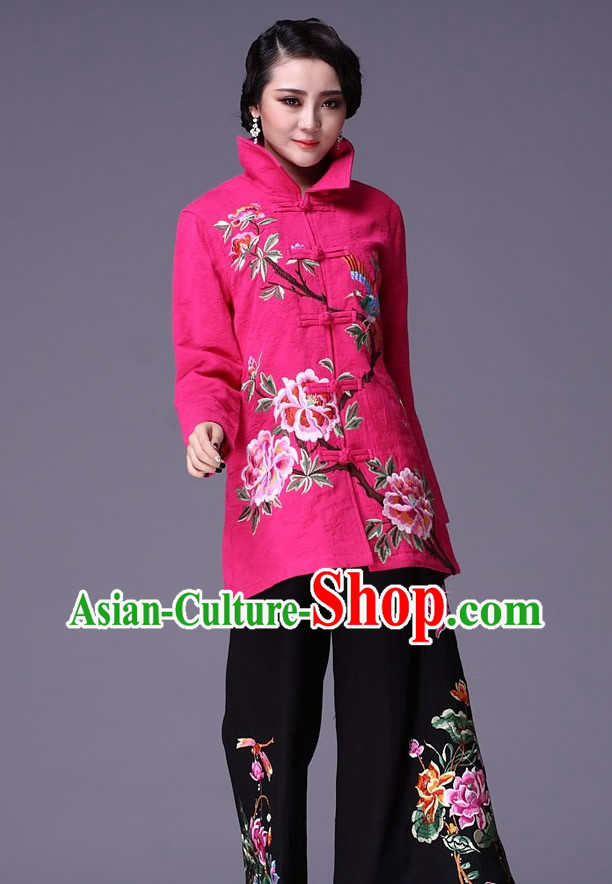 Chinese Classic Embroidered Flower Jacket and Pants for Women