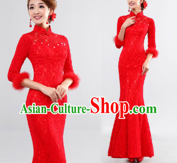 Lucky Red Wedding Qipao Style Wedding Dress for Brides
