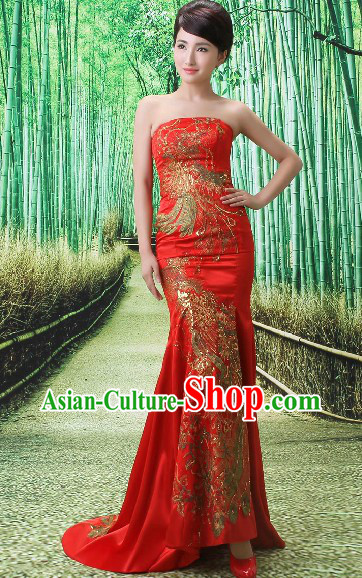 Chinese Style Red Phoenix Evening Dress for Brides