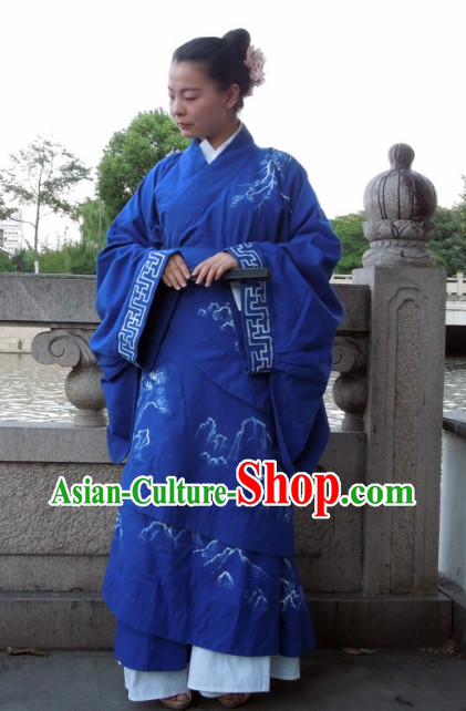 Hand Painted Moutain and Flower Quju Hanfu Clothing for Women