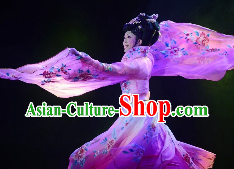 Embroidered Flower Wide Sleeve Purple Empress Dance Costumes