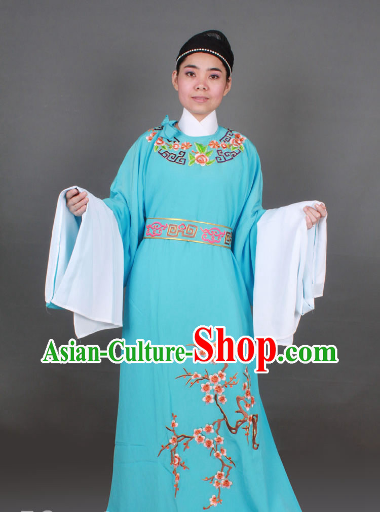 Blue Long Sleeve Chinese Shaosing Opera Embroidered Male Costumes