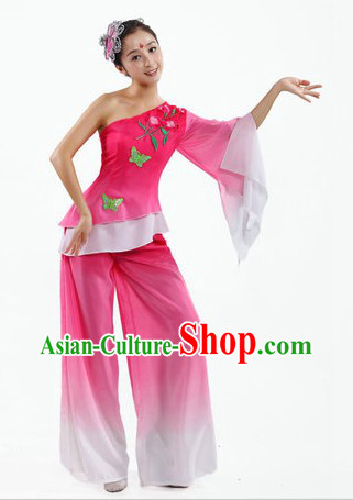 Chinese Classical Fan Dancing Costume and Headpiece for Women