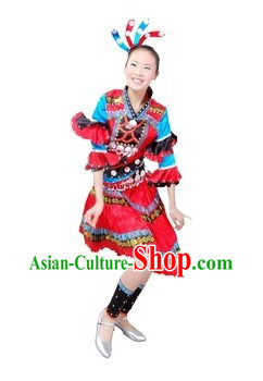 Chinese Miao Ethnic Dancing Costume and Headpiece for Women