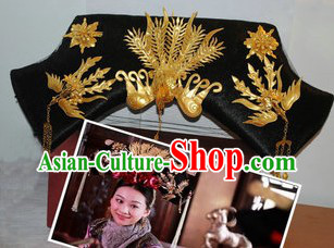 Chinese Classical Golden Phoenix Manchu Hat