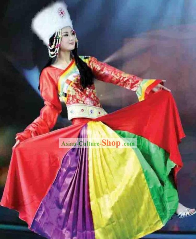 Chinese Tibetan Nationality Costume and Hat for Women