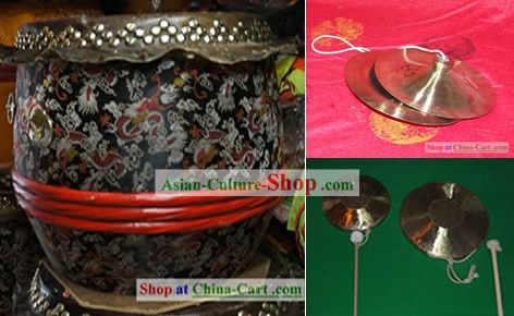 Traditional Lion Dance Drum, Gongs and Cymbals Music Instrument Complete Set