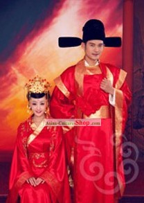 Chinese Classical Wedding Dress Two Complete Sets for Bride and Bridegroom