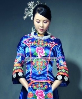 Traditional Chinese Minority Women Embroidered Flower Clothing