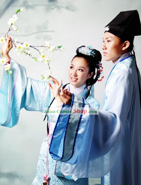 Ancient Chinese Intellectual and His Wife Clothing Two Sets
