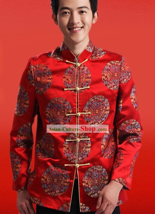 Traditional Chinese Red Silk Tang Suit for Men
