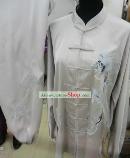White Dragon Silk Taichi Kungfu Costumes for Men