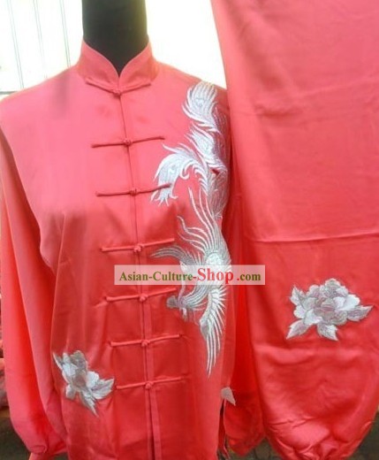 Red Silk Phoenix Kung Fu and Tai Chi Uniform for Women