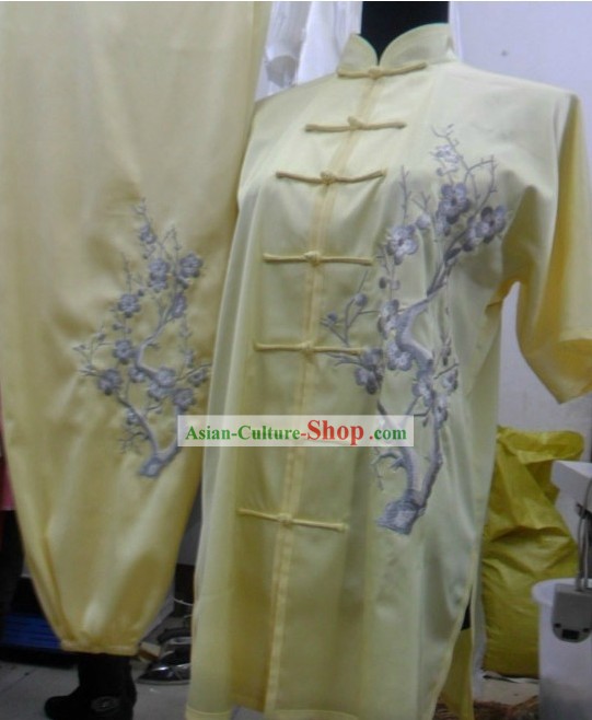 Light Yellow Mandarin Silk Kung Fu Dress for Women