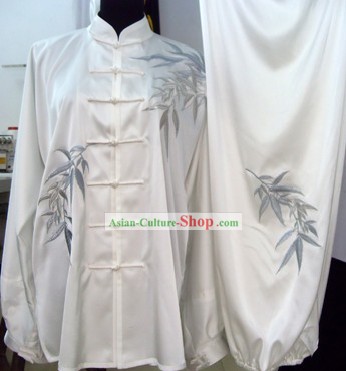 White Wu Shu Competition Silk Bamboo Spirit Uniform for Men