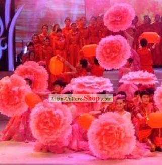 Chinese Pink Peony Flower Dance Umbrella