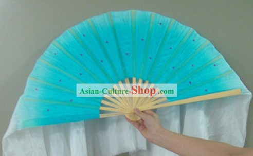 Chinese Color Transition Light Blue Sequins Silk Dance Fan