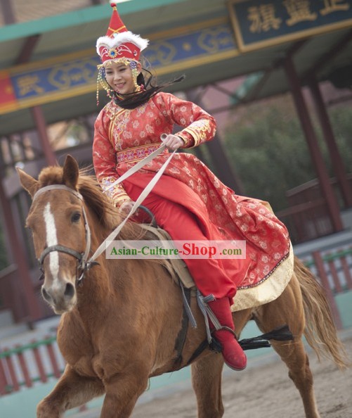 Ancient Mongolian Princess Costumes and Hat Complete Set