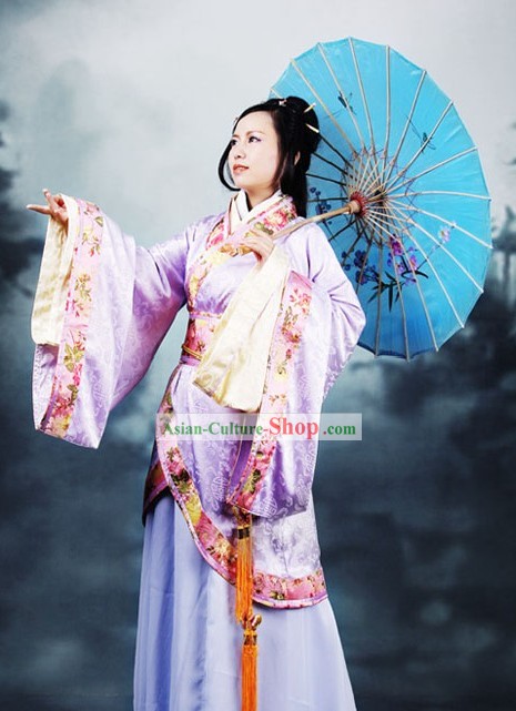 Ancient Chinese Han Fu Clothing and Umbrella for Women