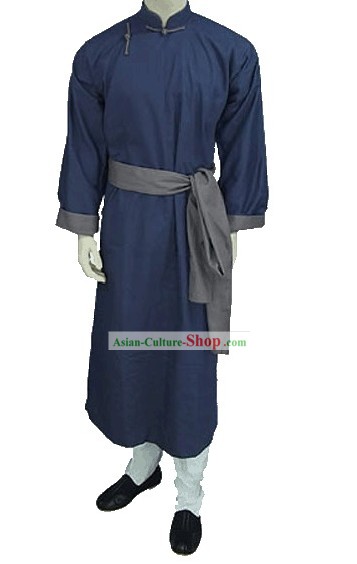 Traditional Deep Blue Chinese-style Long Gown for Men