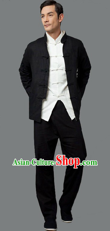 Bruce Lee Li Xiaolong Kung Fu White Shirt Black Blouse and Pants Clothes and Shoes Complete Set