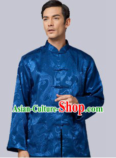 Traditional Chinese Blue Dragon Coat for Men