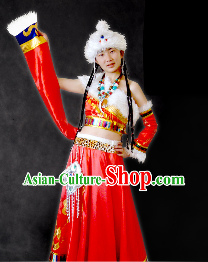 Chinese Tibetan Robe and Hat Complete Set for Women