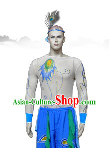 Traditional Chinese Peacock Tribe Village Dance Costume for Men