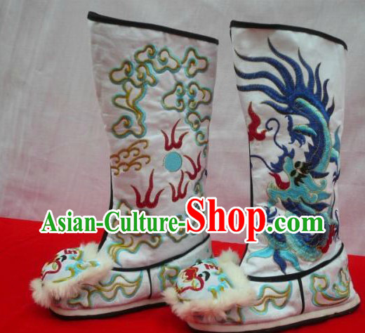 Chinese Opera General Embroidered Dragon Long Boots for Men