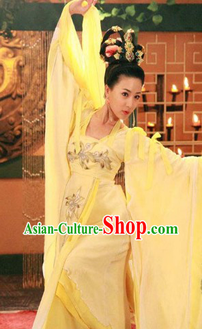 Ancient Chinese White Palace Dancing Costumes, Wig and Hair Accessories