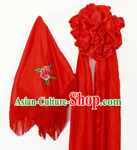 Traditional Chinese Wedding Red Flower and Veil Set