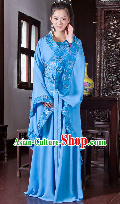 Traditional Chinese Blue Hanfu Clothing Complete Set for Women