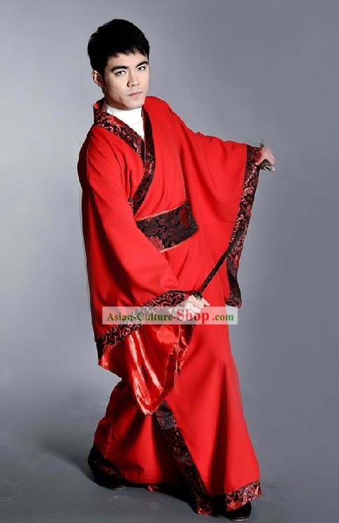 Traditional Red Chinese Han Clothing for Men