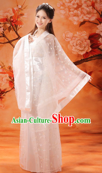 Ancient Chinese White Fairy Flower Clothing for Women