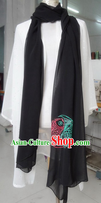 Chinese Classic Embroidered Fishes Kung Fu and Tai Chi Scarf for Men