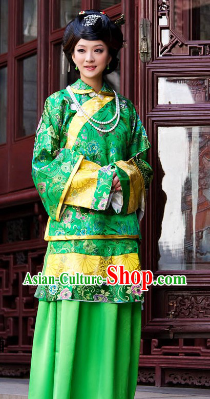 Traditional Chinese Mandarin Green Clothing for Women