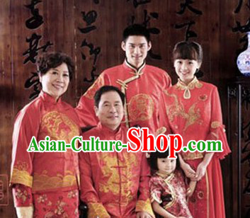 Chinese Wedding and Festival Ceremony Five Dresses Sets for Husband Wife Father Mother Child