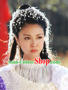 Ancient Chinese White Pearl Fairy Hair Decoration and Earrings