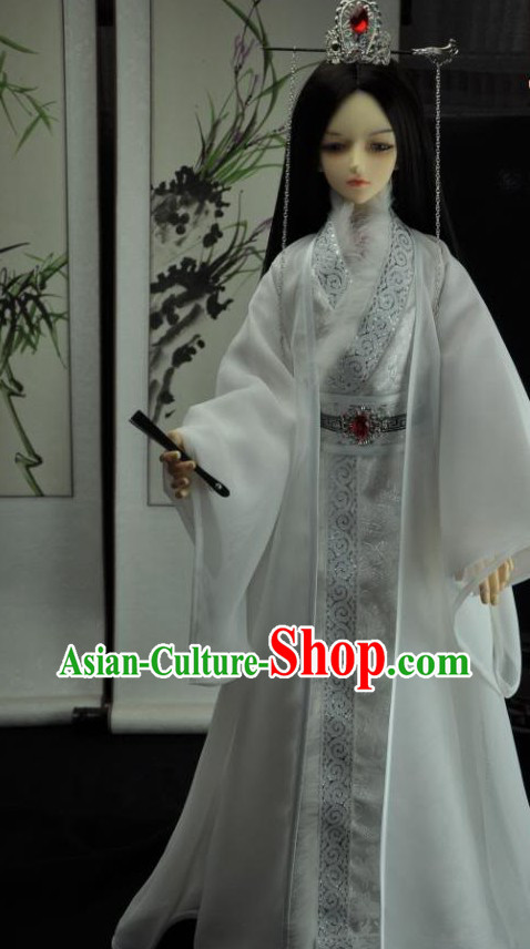 Ancient Chinese Prince White Clothes and Crown for Men