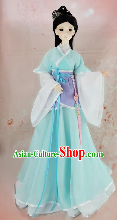 Ancient Chinese Light Blue Civilian Clothes for Women