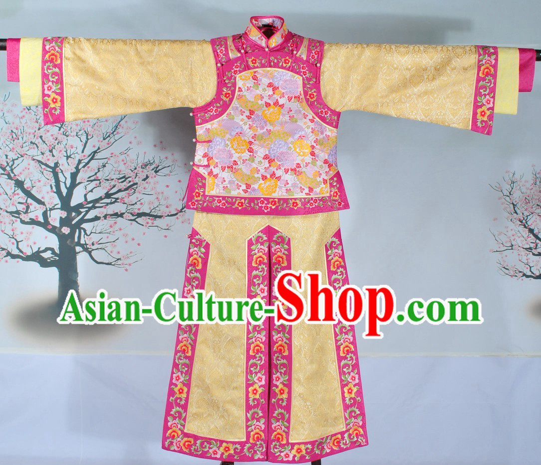 Supreme Qing Dynasty Embroidered Flower Princess Dress Complete Set
