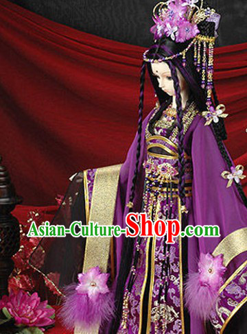 Ancient Chinese Purple Princess Costume and Hair Accessories