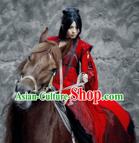 Ancient Chinese Red Female Knight Costumes