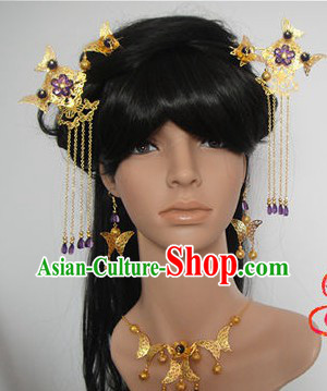 Ancient Chinese Handmade Hair Accessories Earrings and Necklace Complete Set for Women