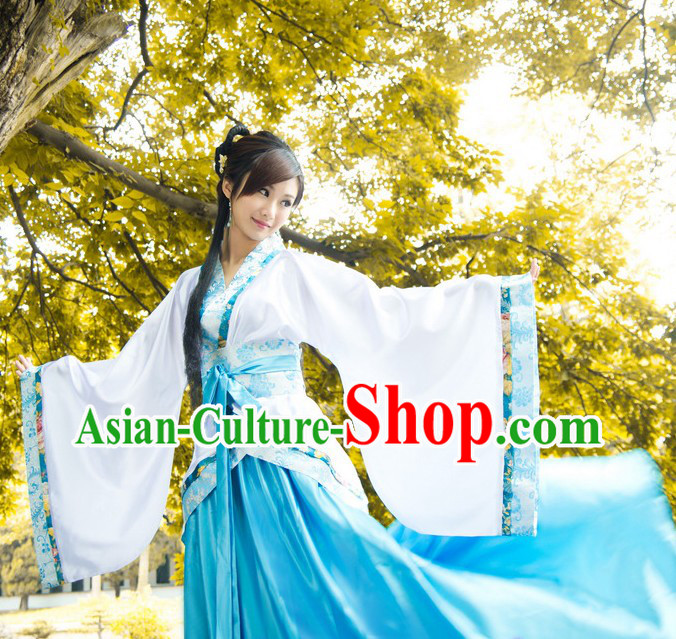 Ancient Chinese Blue and White Hanfu Dance Costumes for Women